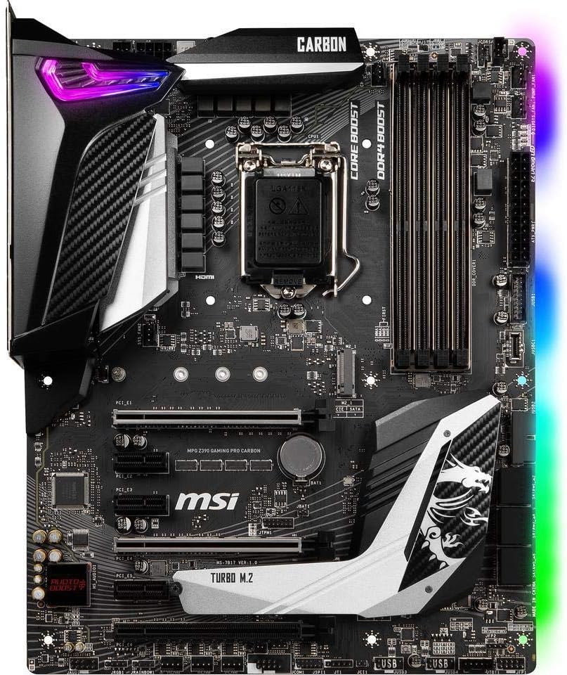 MSI MPG Z390 Gaming PRO Carbon LGA1151 (Intel 8th and 9th Gen) M.2 USB 3.1 Gen 2 DDR4 HDMI DP SLI CFX ATX Z390 Gaming Motherboard